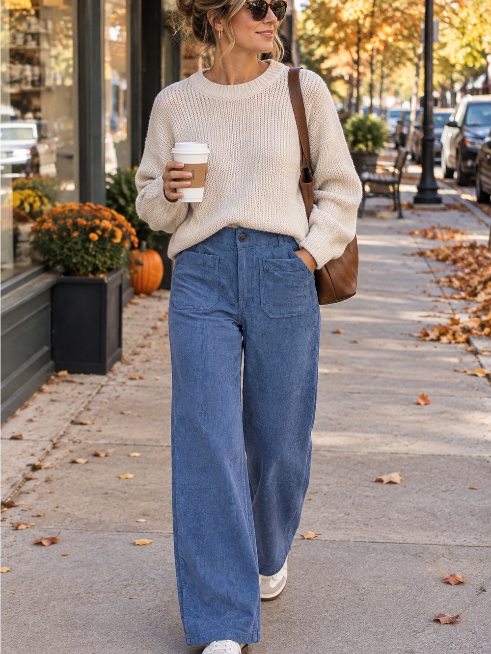 Anthropologie Blue Corduroy Wide-Leg Jeans